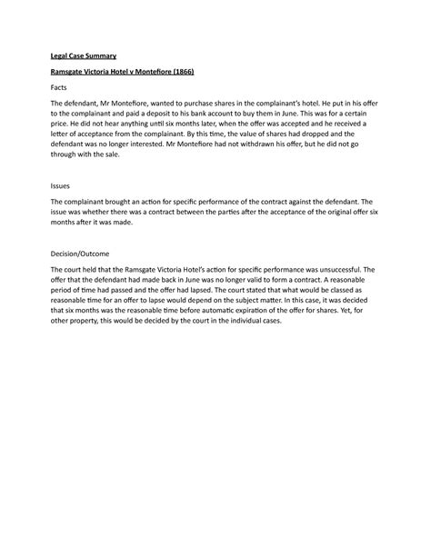 1 exch.net|Ramsgate Victoria Hotel Co Ltd v Montefiore – Case Summary.
